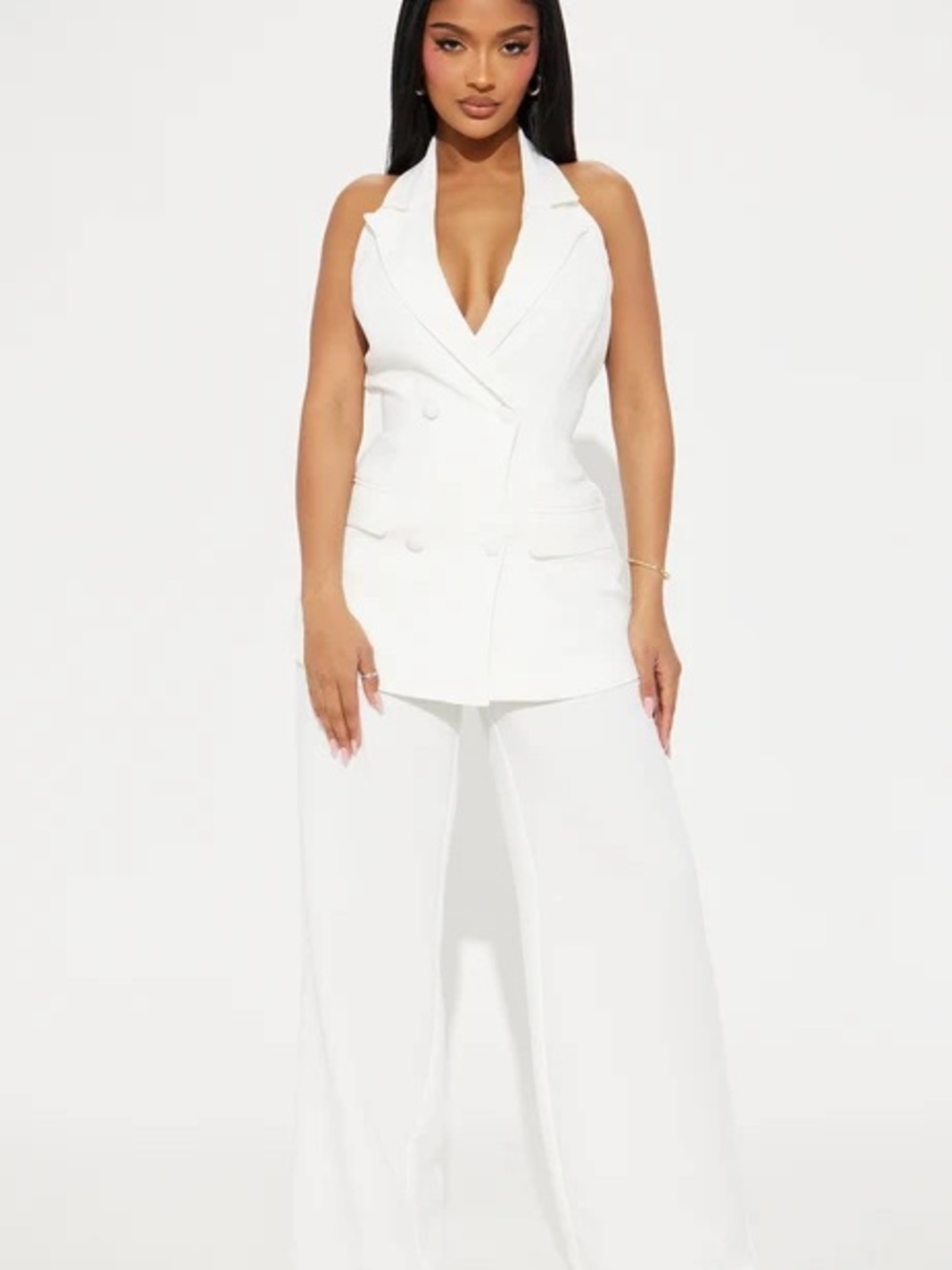 Fashion Nova White Sleeveless Wide-Leg Jumpsuit